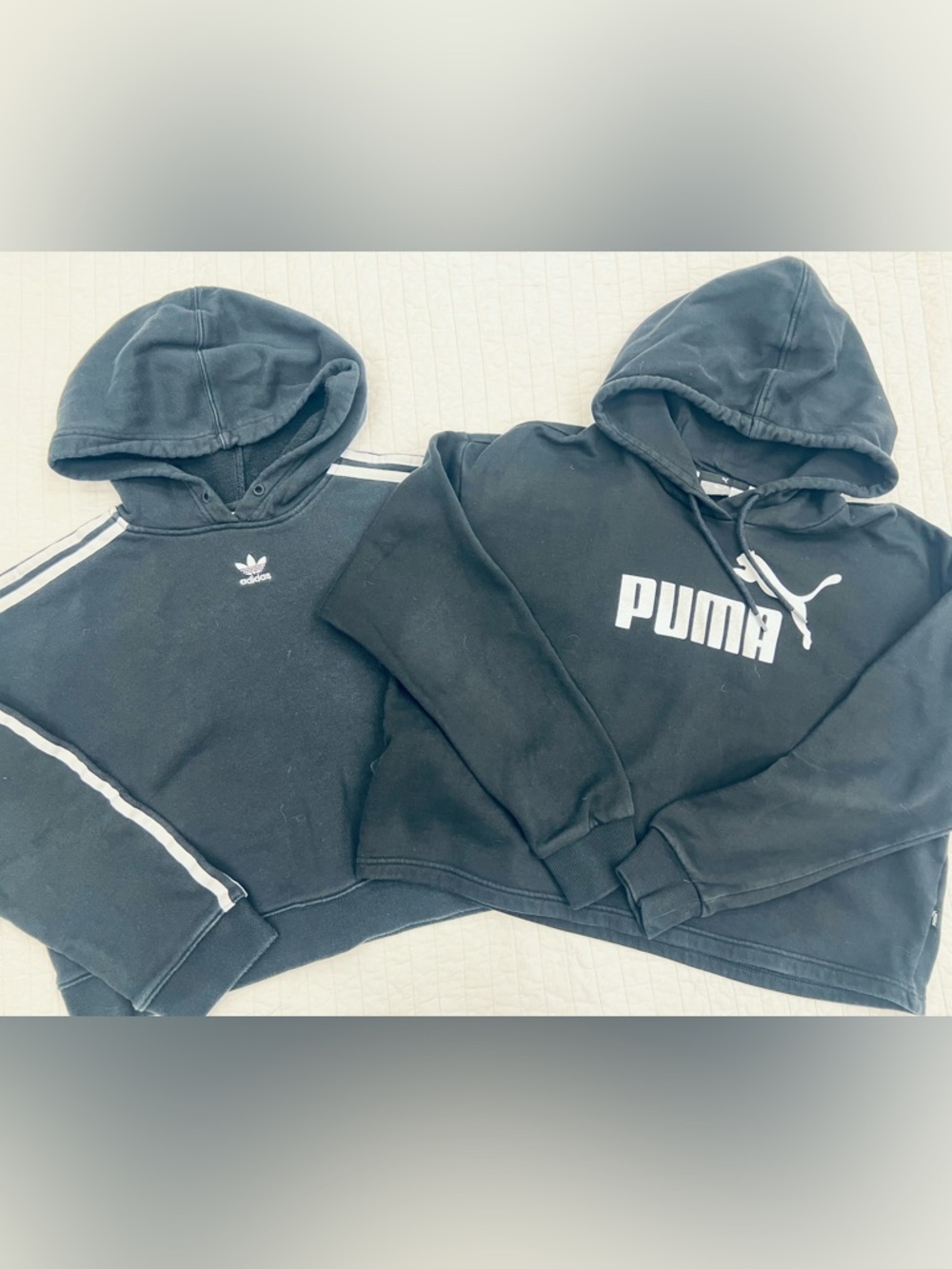 Bundle of Puma & Adidas Black Logo Cropped Hoodies - small